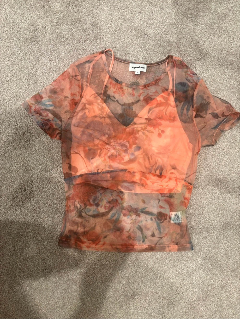 superdown Floral Sheer Layered Camisole Top